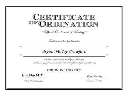 Ordained Minister Bryant McVey-Crawford