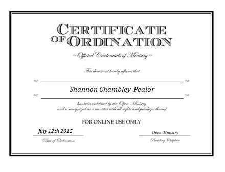 Ordained Minister Shannon Chambley-Pealor