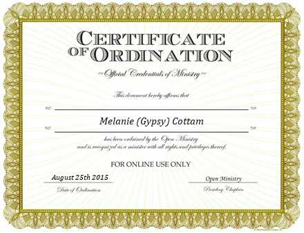 Ordained Minister Melanie (Gypsy) Cottam