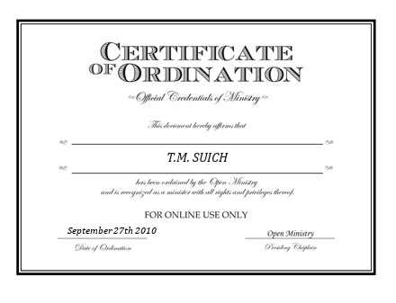 Ordained Minister T.M. SUICH