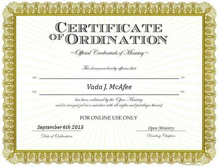 Ordained Minister Vada J. McAfee