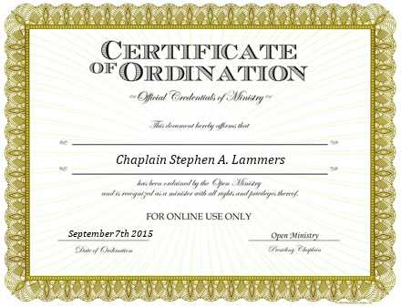 Ordained Minister Chaplain Stephen A. Lammers