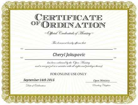 Ordained Minister Cheryl Jakupovic