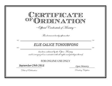 Ordained Minister ELIE CALICE TCHOUBFONG