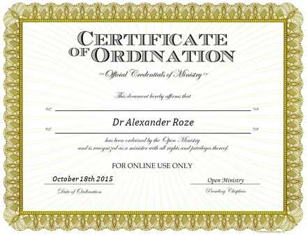 Ordained Minister Dr Alexander Roze