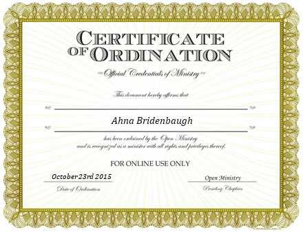 Ordained Minister Ahna Bridenbaugh