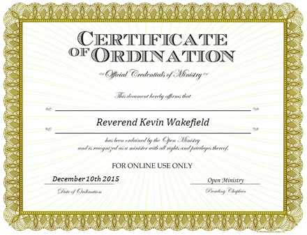 Ordained Minister Reverend Kevin Wakefield