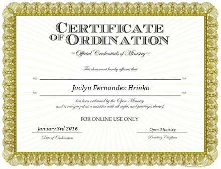 Ordained Minister Jaclyn Fernandez Hrinko