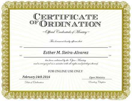 Ordained Minister Esther M. Sieira-Alvarez