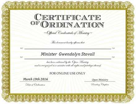 Ordained Minister Minister Gwendolyn Stovall