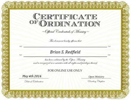 Ordained Minister Brian S. Redfield