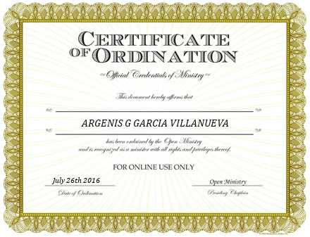 Ordained Minister ARGENIS G GARCIA VILLANUEVA