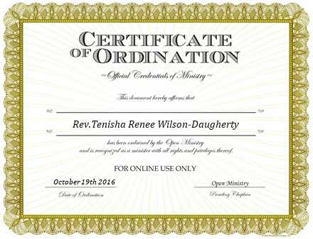 Ordained Minister Rev.Tenisha Renee Wilson-Daugherty