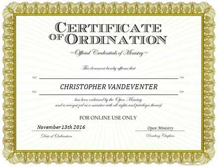 Ordained Minister CHRISTOPHER VANDEVENTER