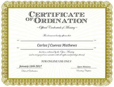 Ordained Minister Carlos J Cuevas Mathews