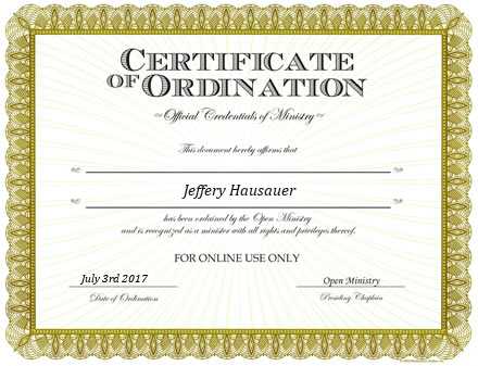 Ordained Minister Jeffery Hausauer