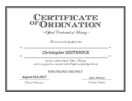 Ordained Minister Christopher SOUTHWICK