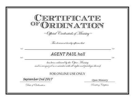 Ordained Minister AGENT PAUL hall