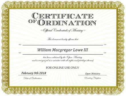 Ordained Minister William Macgregor Lowe III