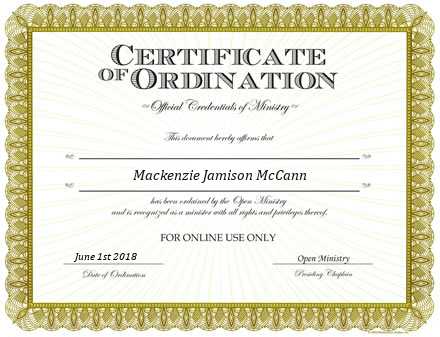 Ordained Minister Mackenzie Jamison McCann