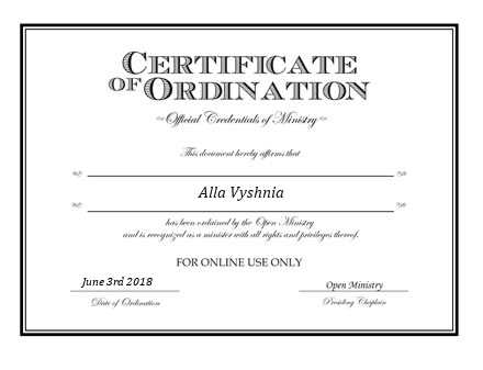 Ordained Minister Alla Vyshnia