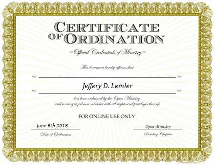 Ordained Minister Jeffery D. Lemler