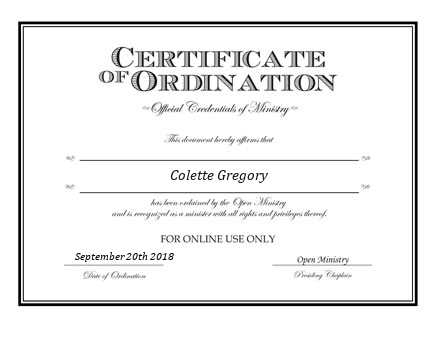 Ordained Minister Colette Gregory