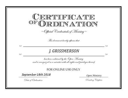 Ordained Minister J. GRISSMERSON