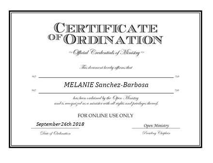 Ordained Minister MELANIE Sanchez-Barbosa