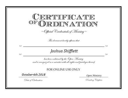 Ordained Minister Joshua Shifflett