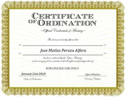 Ordained Minister Jose Matias Peraza Alfaro