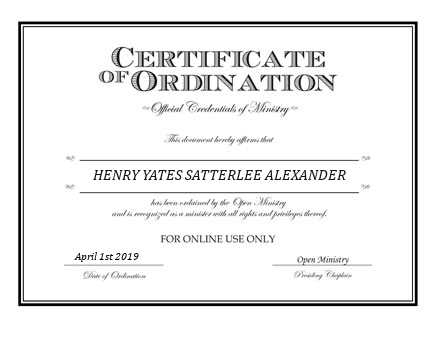 Ordained Minister HENRY YATES SATTERLEE ALEXANDER