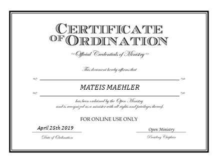 Ordained Minister MATEIS MAEHLER