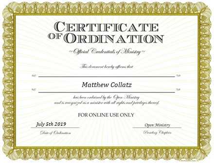 Ordained Minister Matthew Collatz