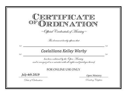 Ordained Minister Caelaliiana Kelley Warby