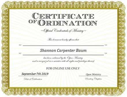 Ordained Minister Shannon Carpenter Baum