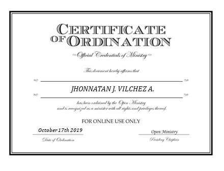 Ordained Minister JHONNATAN VILCHEZ