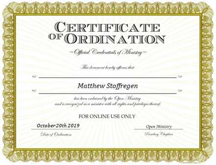 Ordained Minister Matthew Stoffregen