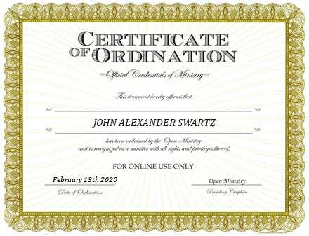 Ordained Minister JOHN ALEXANDER SWARTZ