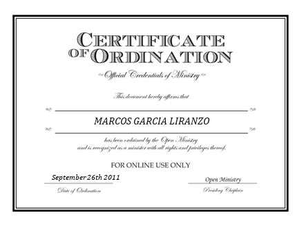 Ordained Minister MARCOS GARCIA LIRANZO