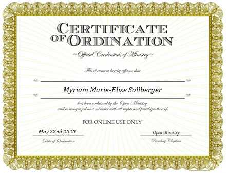 Ordained Minister Myriam Marie-Elise Sollberger