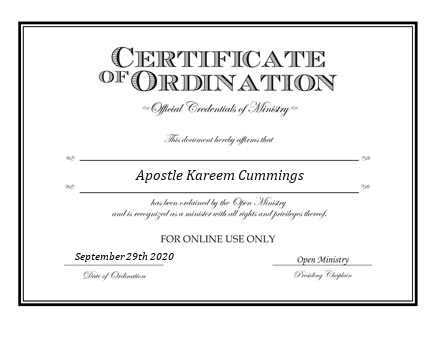 Ordained Minister Apostle Kareem Cummings