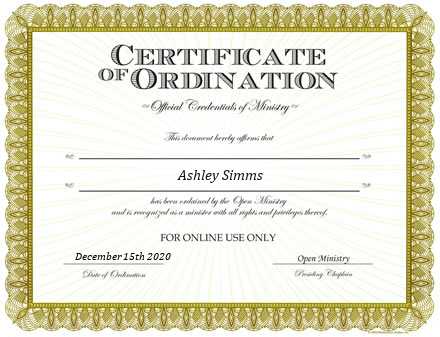 Ordained Minister Ashley Simms