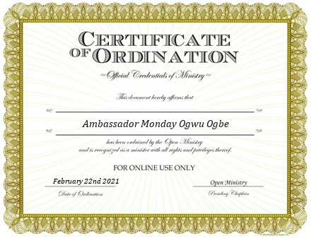 Ordained Minister Ambassador Monday Ogwu Ogbe