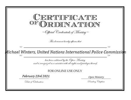 Ordained Minister Michael Winters, United Nations International Police Commission