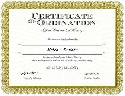 Ordained Minister Malcolm Dunbar