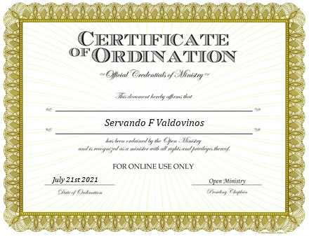 Ordained Minister Servando F Valdovinos