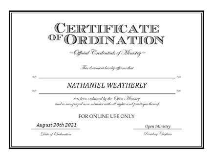 Ordained Minister NATHANIEL WEATHERLY