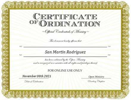 Ordained Minister San Martin Rodriguez