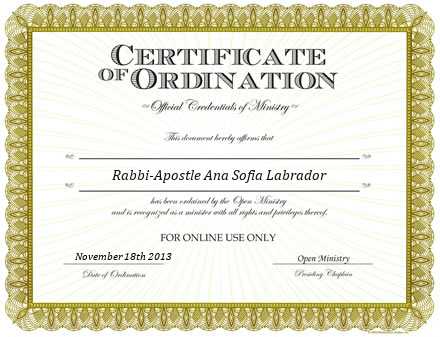 Ordained Minister Rabbi-Apostle Ana Sofia Labrador